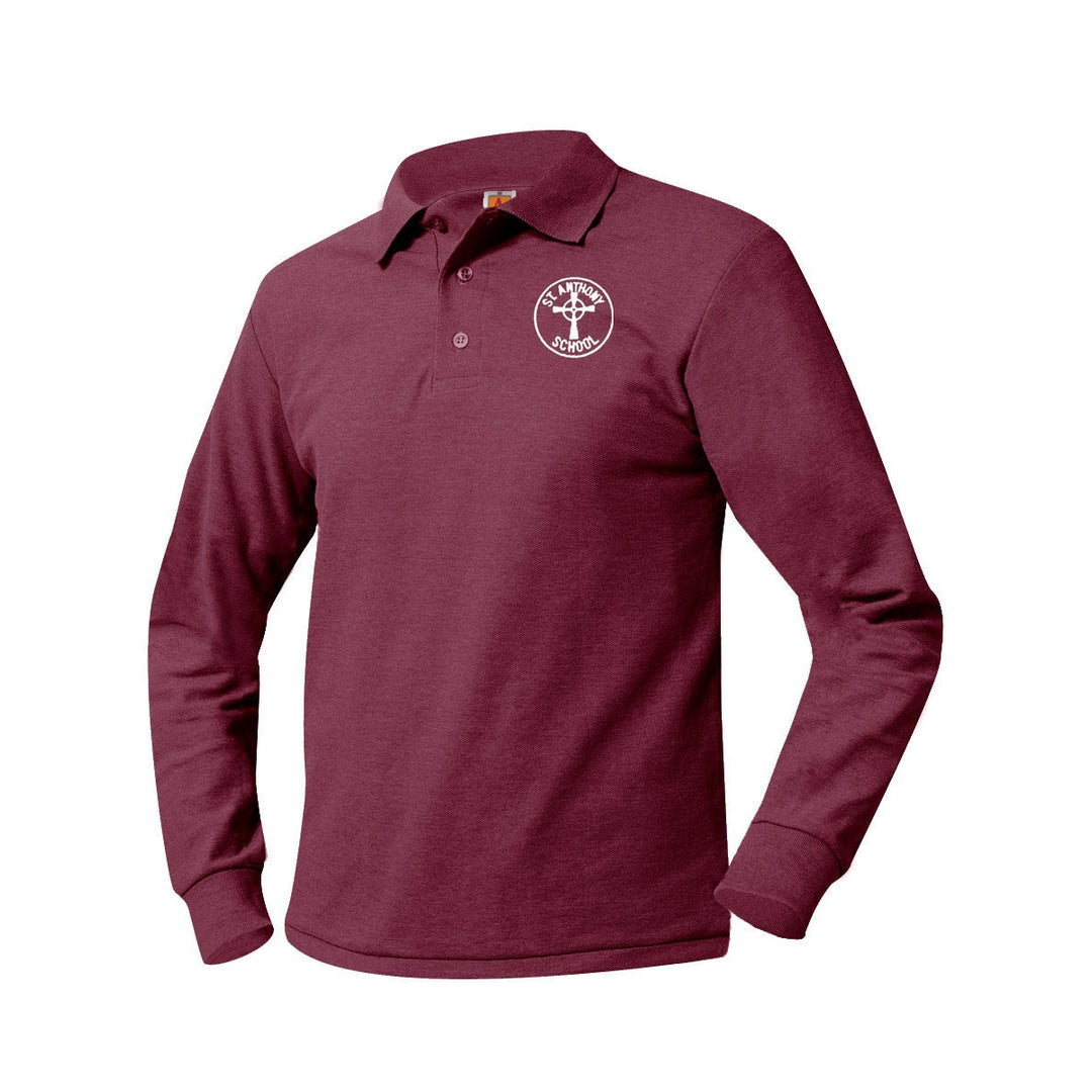 St. Anthony School Wine Long Sleeve Polo w/ Logo