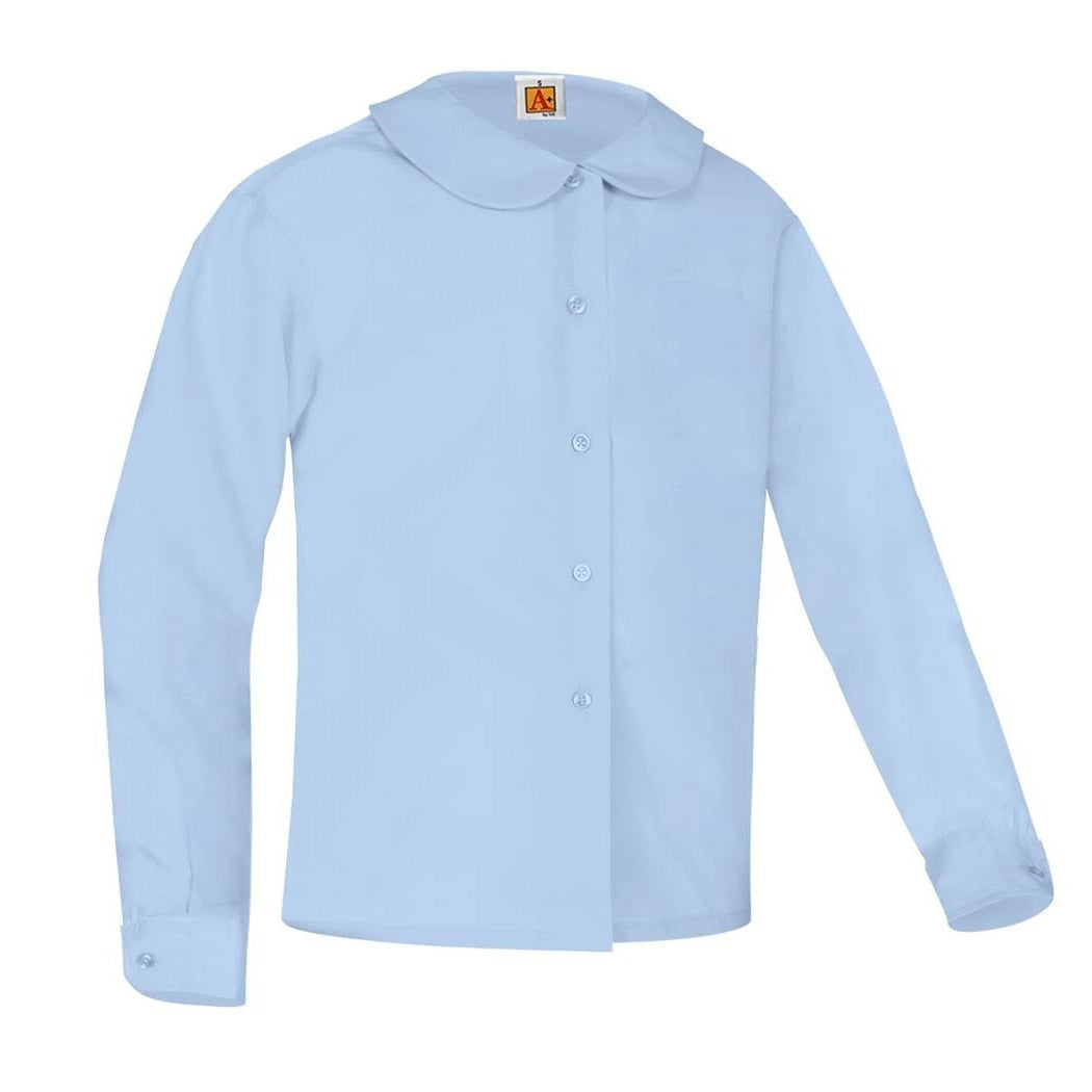 Rounded Collar Light Blue Long Sleeve Blouse