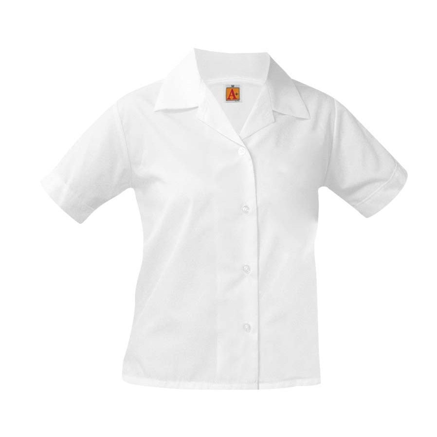 Pointed Collar White Short Sleeve Blouse