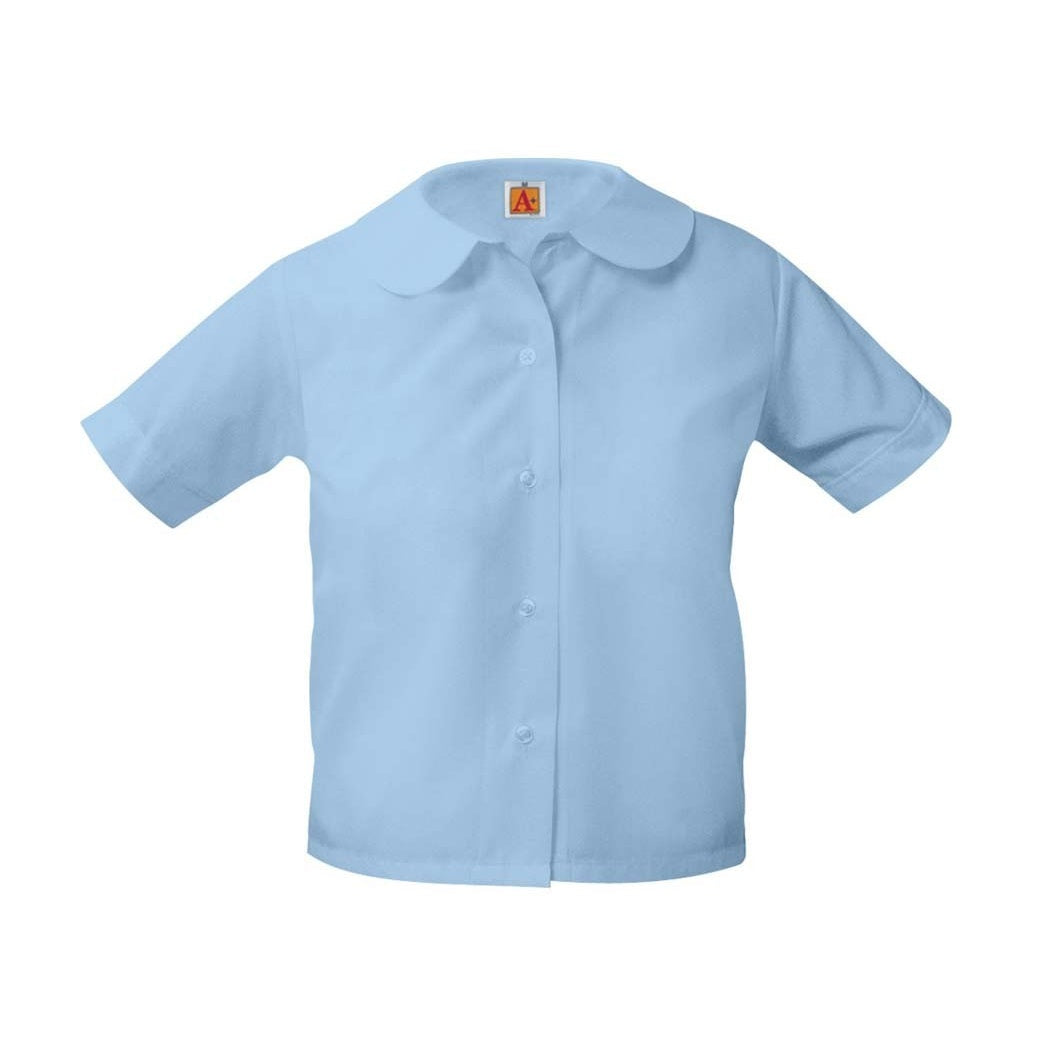 Rounded Collar Light Blue Short Sleeve Blouse