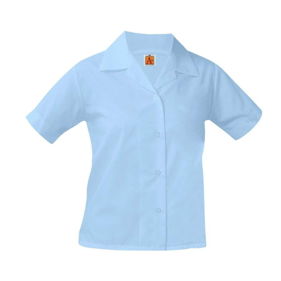 Pointed Collar Light Blue Short Sleeve Blouse