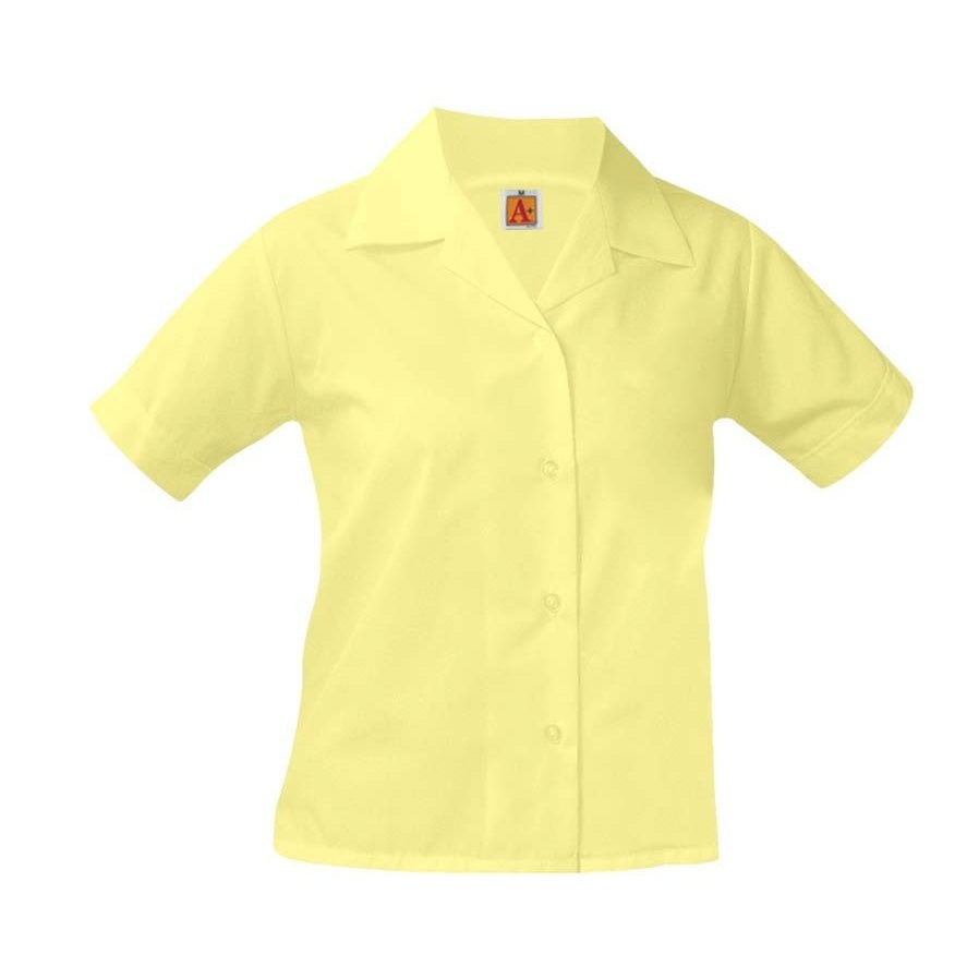 Pointed Collar Yellow Short Sleeve Blouse