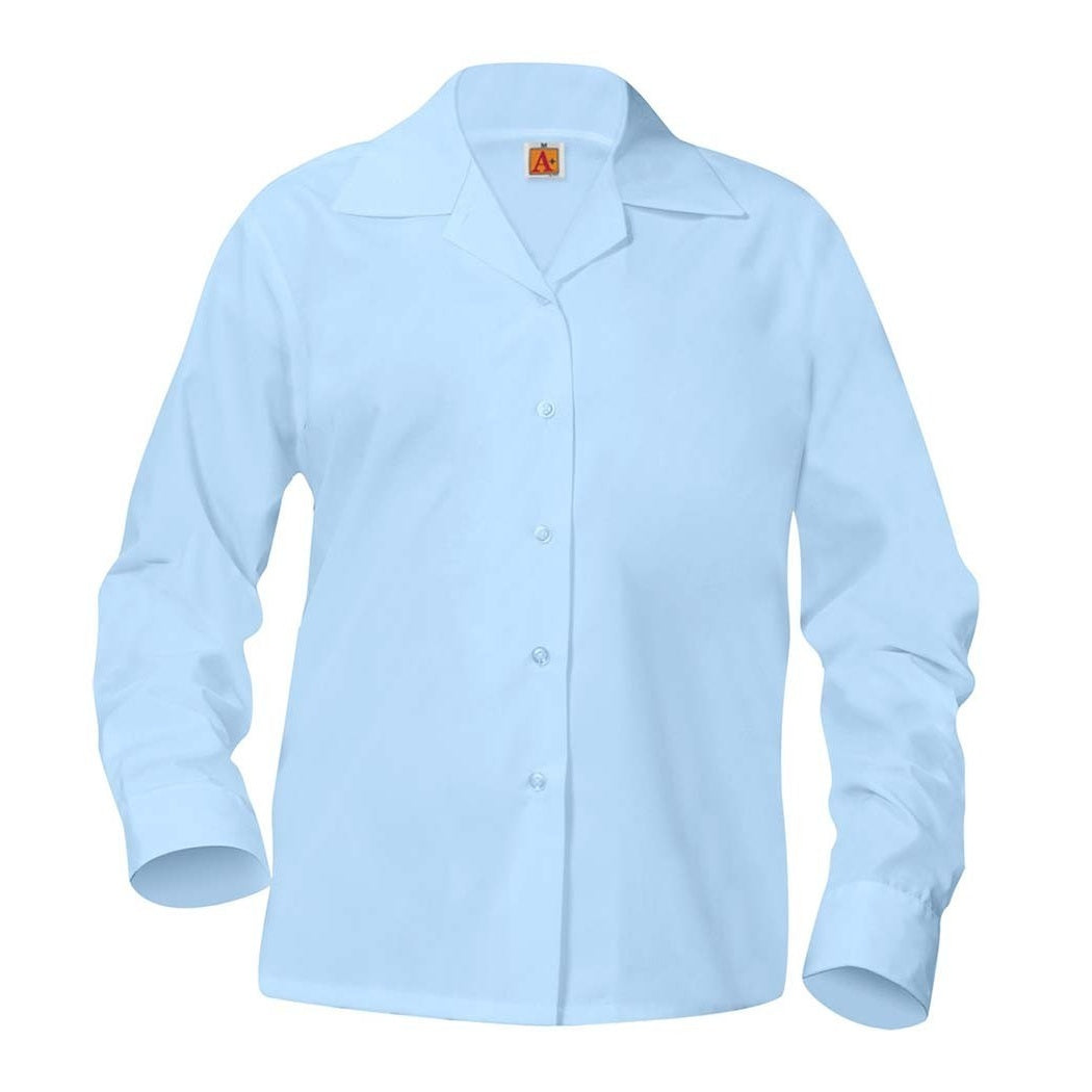 Pointed Collar Light Blue Long Sleeve Blouse