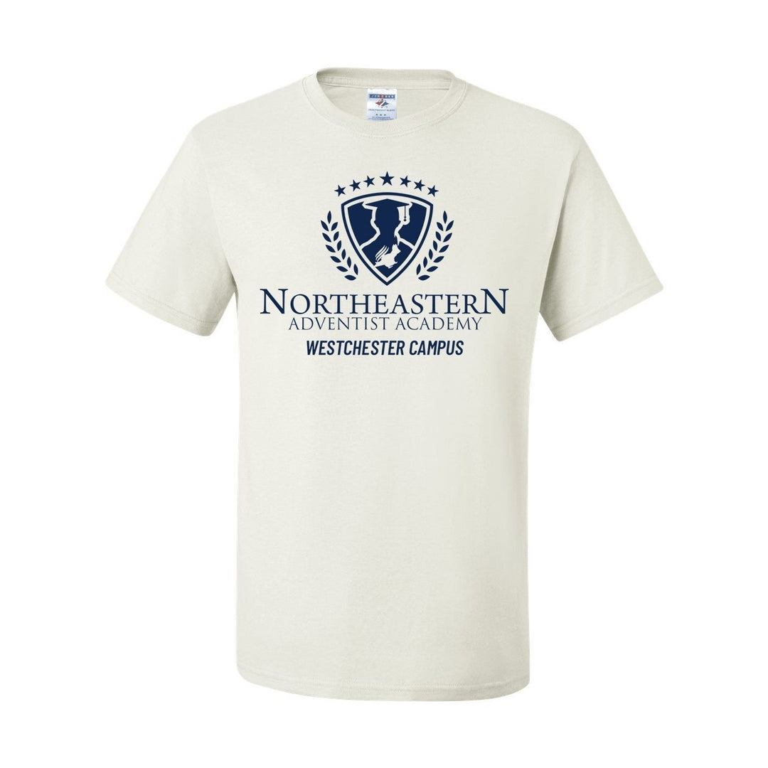Northeastern Adventist Academy White Short Sleeve Gym T-Shirt w/ Logo