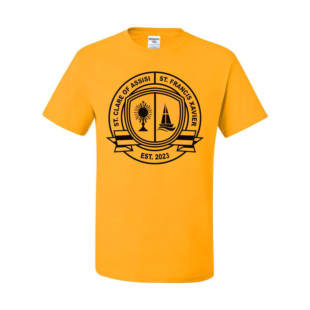St. Clare of Assisi - St. Francis of Assisi School Gold Short Sleeve Gym T-Shirt w/ Logo