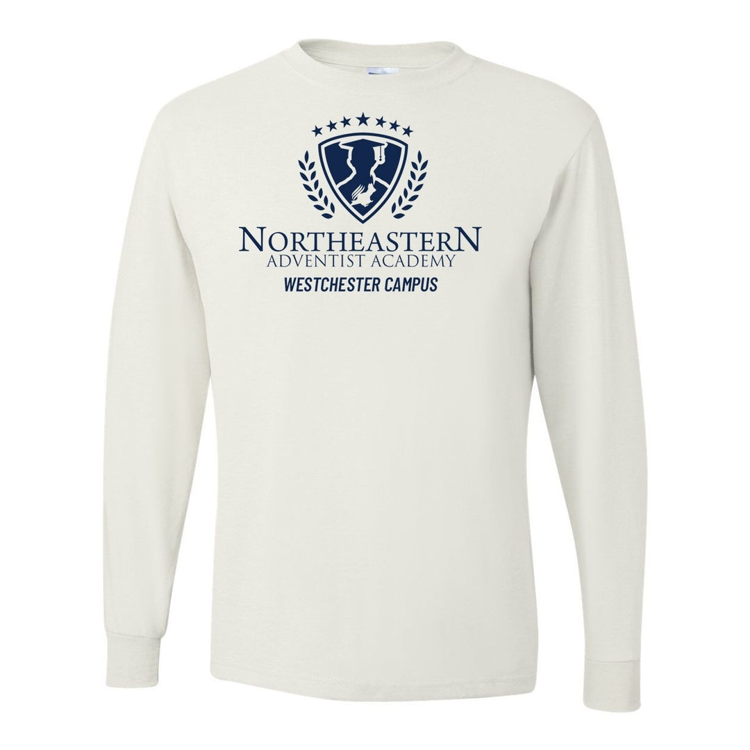 Northeastern Adventist Academy White Long Sleeve Gym T-Shirt w/ Logo
