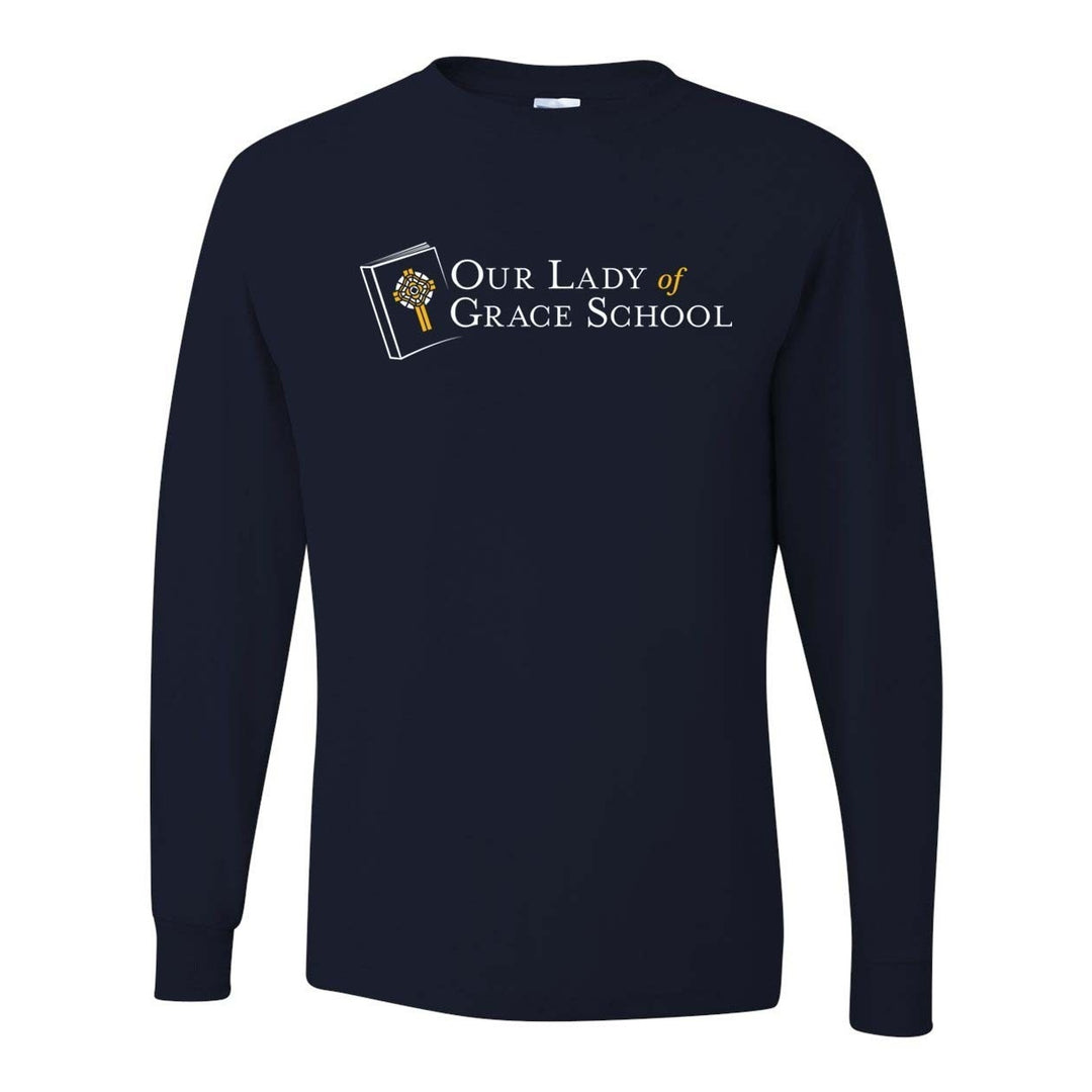 Our Lady of Grace School Navy Long Sleeve Gym T-Shirt w/ Logo