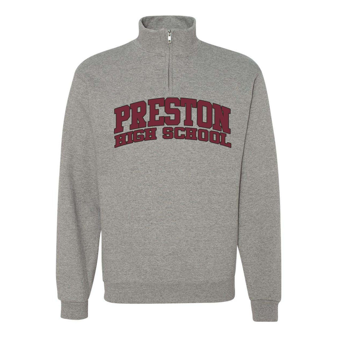 Preston High School Oxford Spirit Zip Sweatshirt w/ Arched Preston Logo 