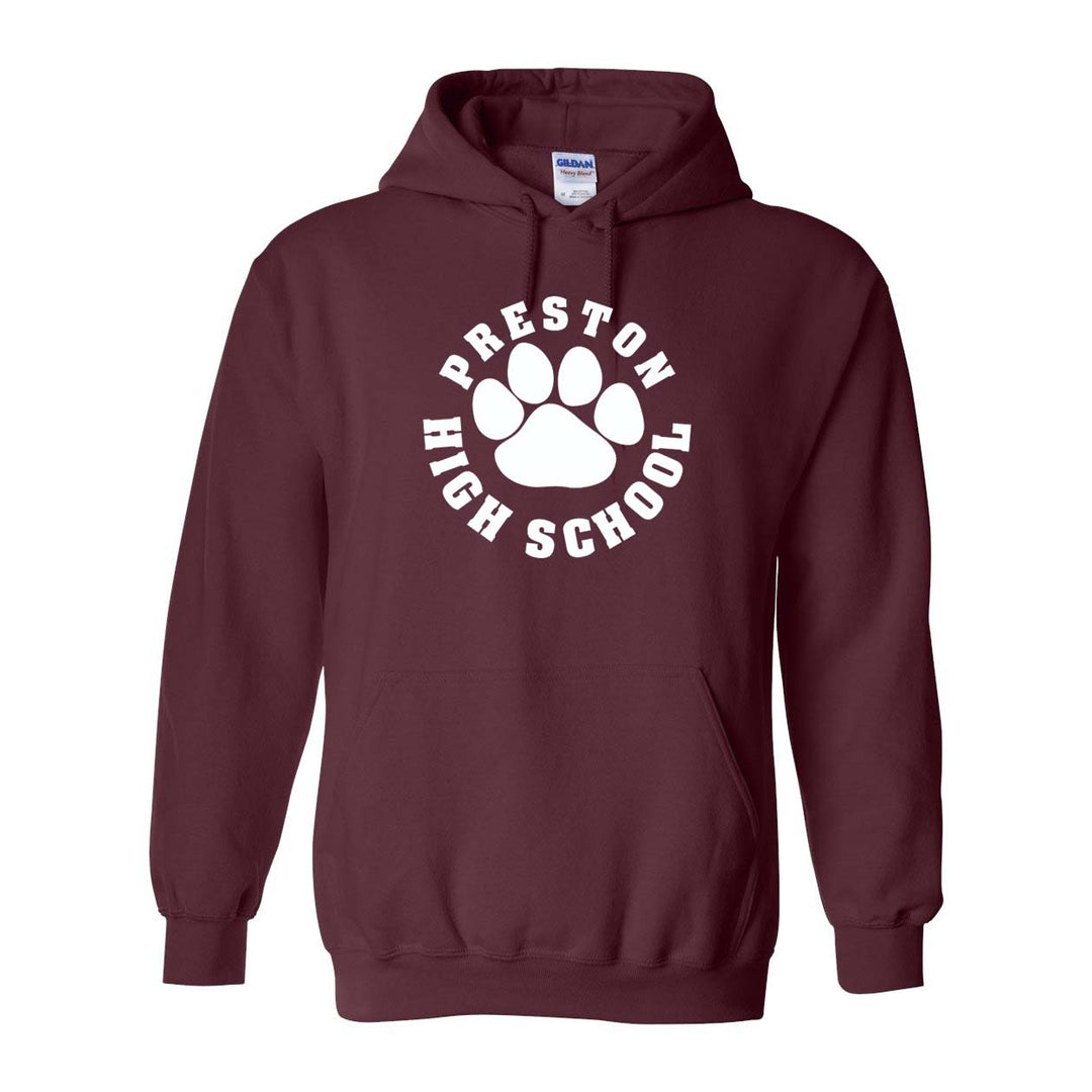 Preston High School Maroon Spirit Pullover Hoodie w/ Paw Logo 