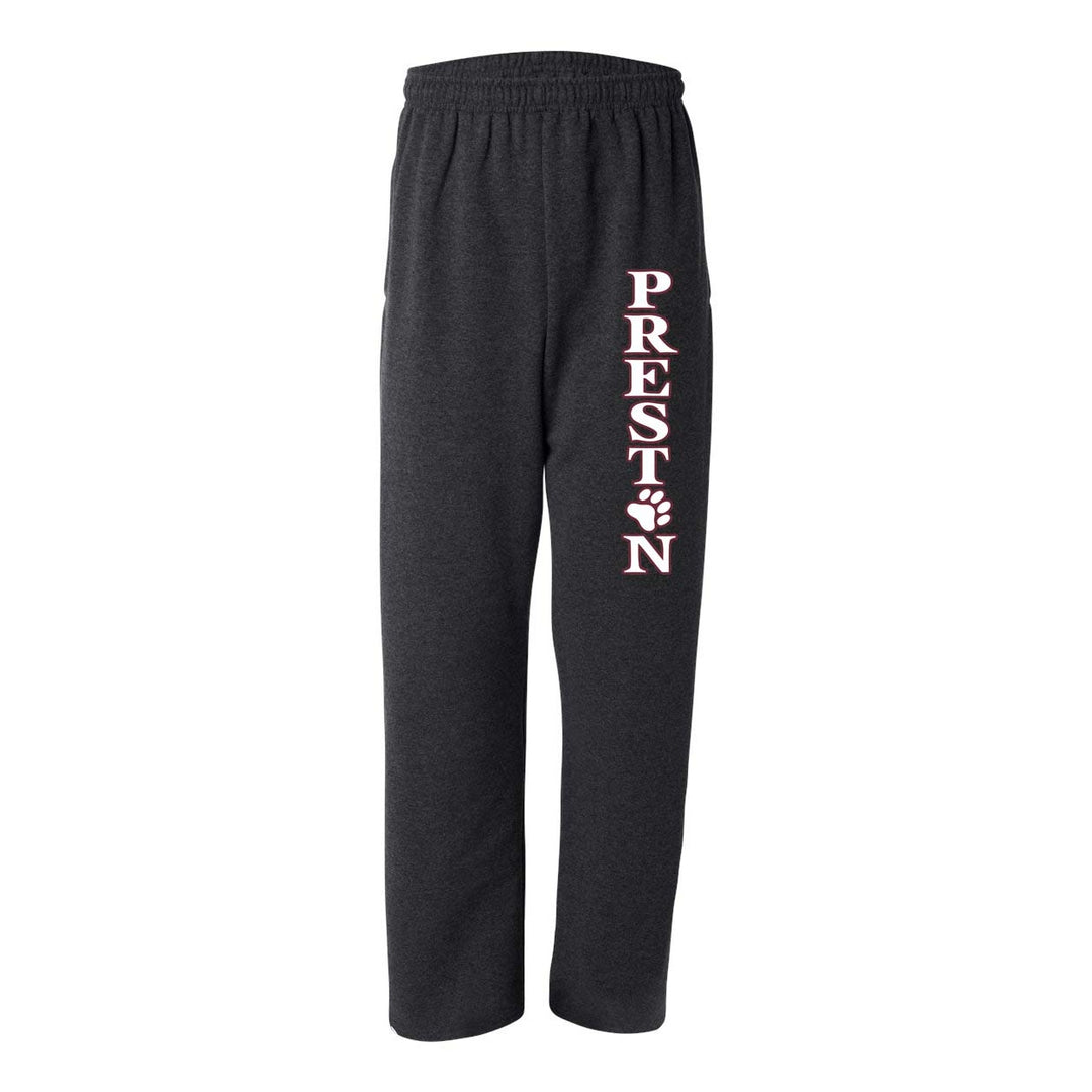 Preston High School Black Heather Spirit Open Bottom Sweatpants w/ Preston Logo 