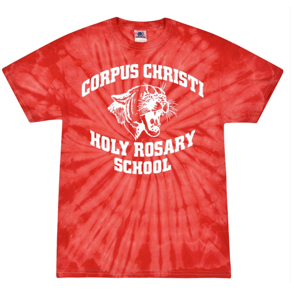 Corpus Christi-Holy Rosary School Spirit Tie Dye Short Sleeve T-Shirt w/ Jaguar Logo 
