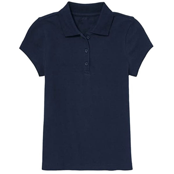 Dark Navy Cotton Girls Short Sleeve Fitted Polo