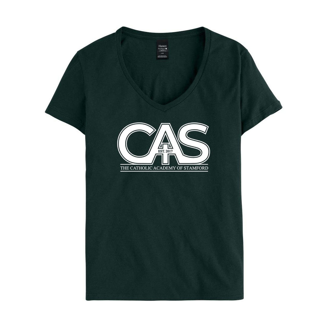 Catholic Academy of Stamford Spirit Ladies V-Neck Short Sleeve T-Shirt w/ Spirit Logo 