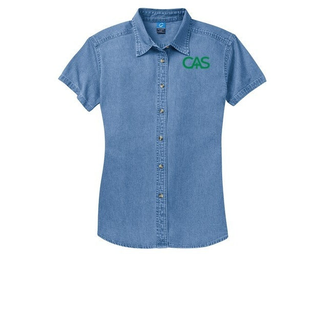 Catholic Academy of Stamford Spirit Ladies Denim Short Sleeve Blouse w/ Spirit Logo 