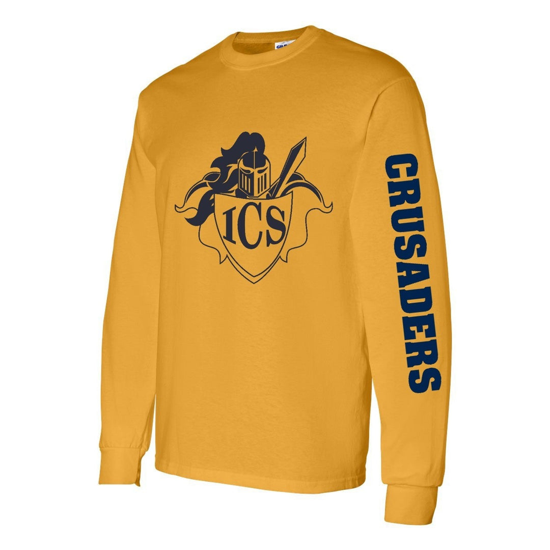 Immaculate Conception School Spirit Long Sleeve T-shirt w/ Navy Shield Logo with Sleeve 
