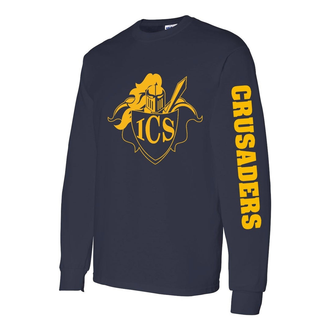 Immaculate Conception School Spirit Long Sleeve T-shirt w/ Gold Shield Logo with Sleeve 