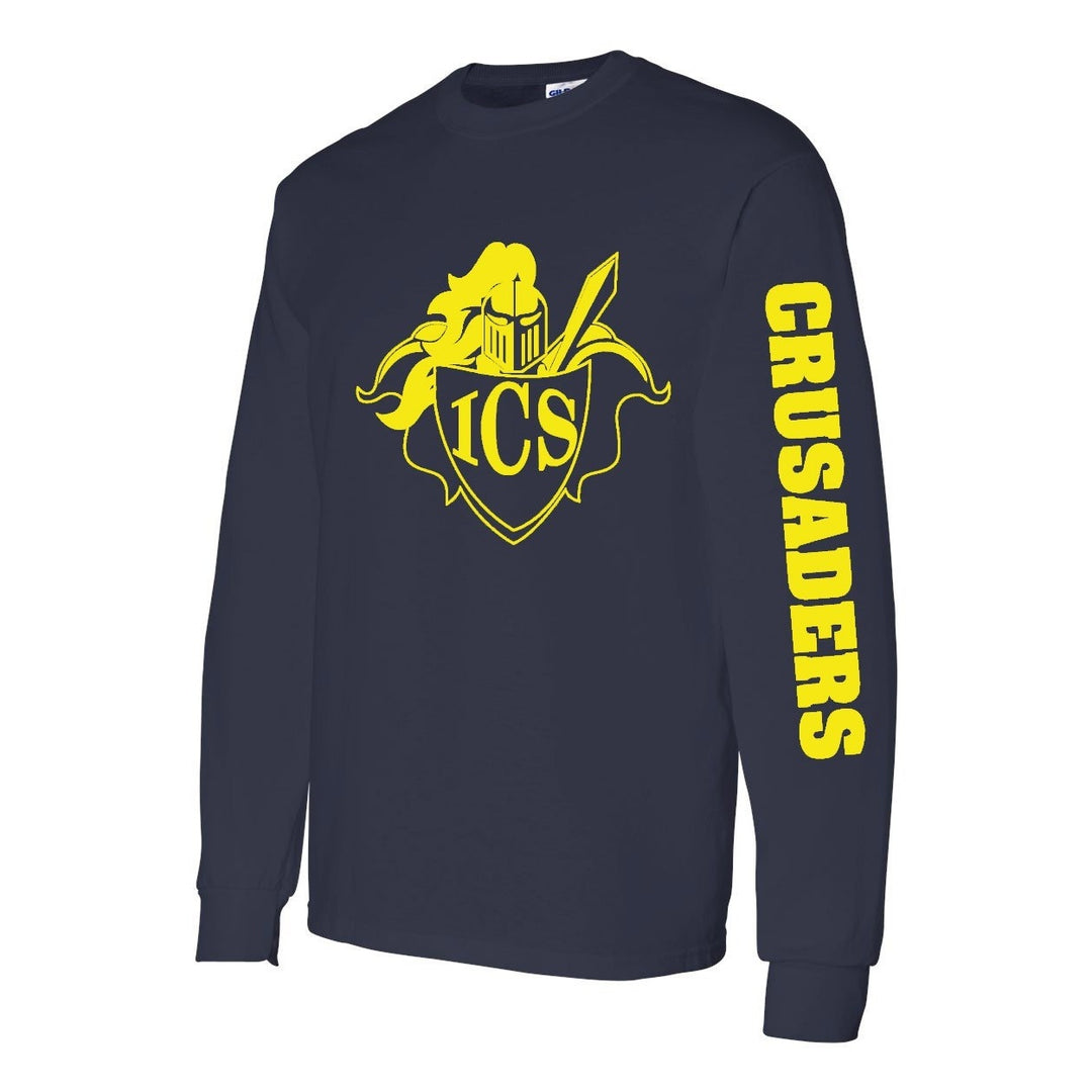 Immaculate Conception School Spirit Long Sleeve T-shirt w/ Yellow Shield Logo with Sleeve 