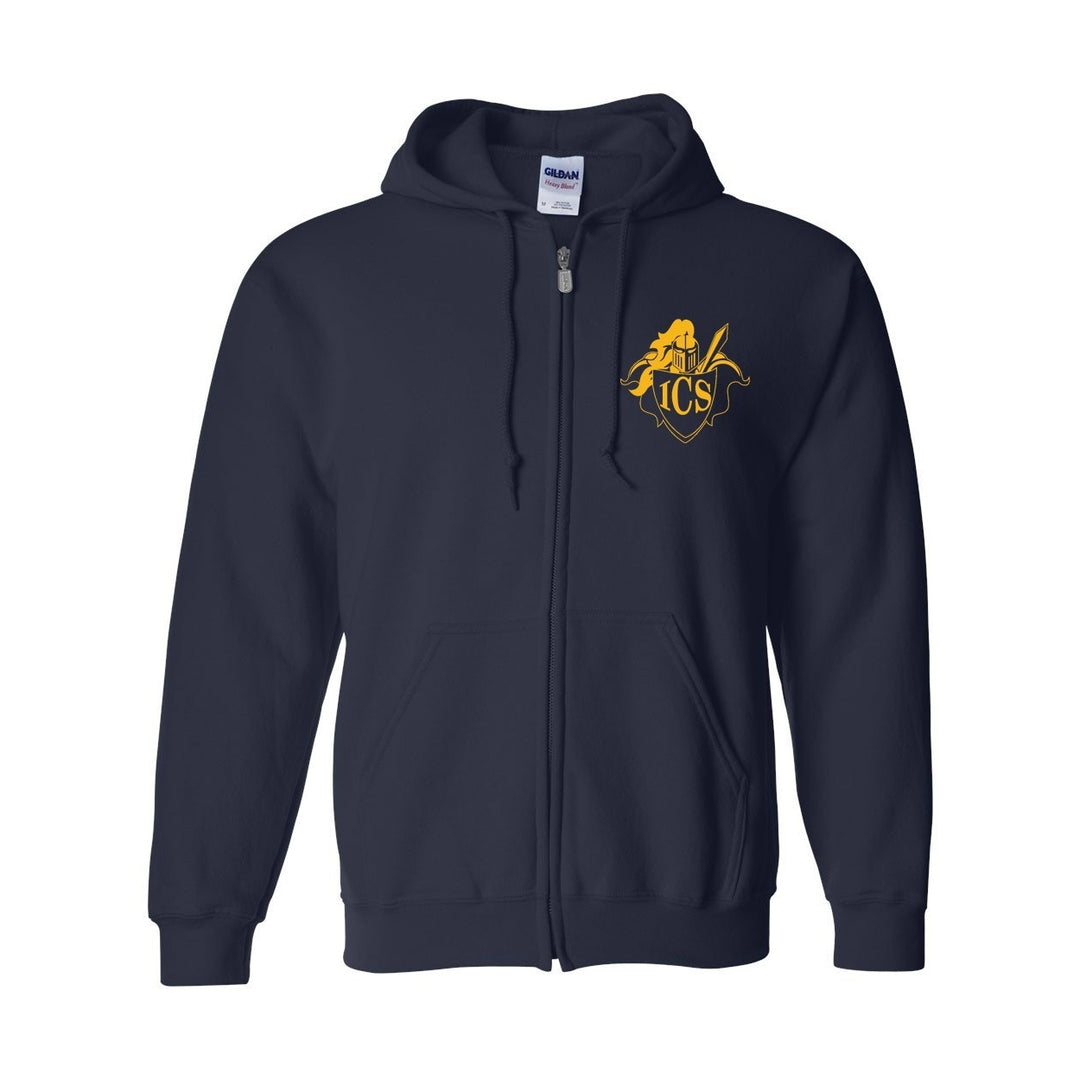 Immaculate Conception School Spirit Zip Hoodie w/ Small Gold Shield Logo 