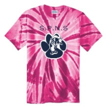 St. Philip Neri School Spirit Tie Dye Short Sleeve T-Shirt w/ Paw Print Logo 