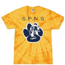 St. Philip Neri School Spirit Tie Dye Short Sleeve T-Shirt w/ Paw Print Logo 
