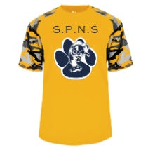 St. Philip Neri School Spirit Performance Camo Sleeve T-shirt w/ Paw Print Logo 