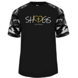 Sacred Heart Grade School Spirit Performance Camo Sleeve T-shirt w/ White Heart Logo 