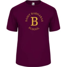 St. Barnabas Elementary School Spirit Performance Short Sleeve T-shirt w/ Full Front Gold "B" Logo 