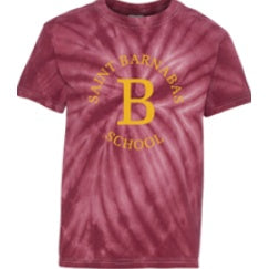 St. Barnabas Elementary School Spirit Tie Dye Short Sleeve T-Shirt w/ Full Front Gold "B" Logo 
