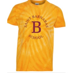St. Barnabas Elementary School Spirit Tie Dye Short Sleeve T-Shirt w/ Full Front Maroon "B" Logo 