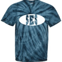 St. Eugene School Spirit Tie Dye Short Sleeve T-Shirt w/ Full Front White SES Logo 