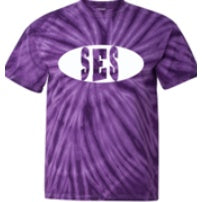 St. Eugene School Spirit Tie Dye Short Sleeve T-Shirt w/ Full Front White SES Logo 