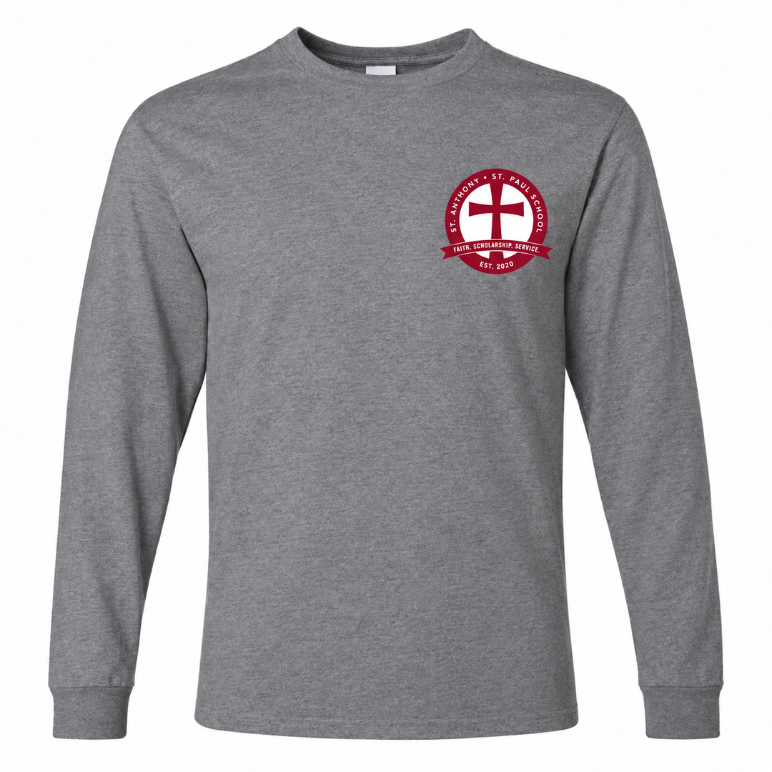 St. Anthony–St. Paul School Oxford Long Sleeve T-Shirt — Chest Logo with corrected maroon and white school seal