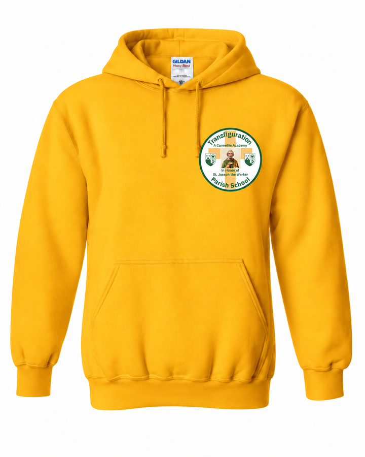 Transfiguration Parish School Gold spirit hoodie — front view 